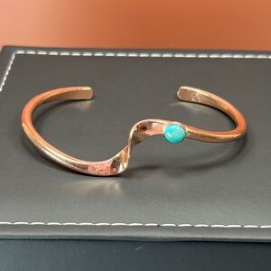 Glen Sandoval Signed-Single Copper & Turquoise Native American Made Cuff